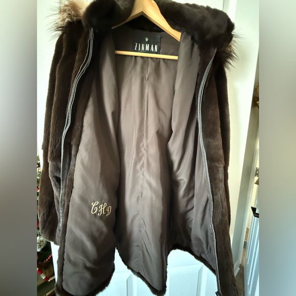 MINK COAT  JACKET WITH FOX TRIMMED HOOD Size Small - Picture 4 of 16